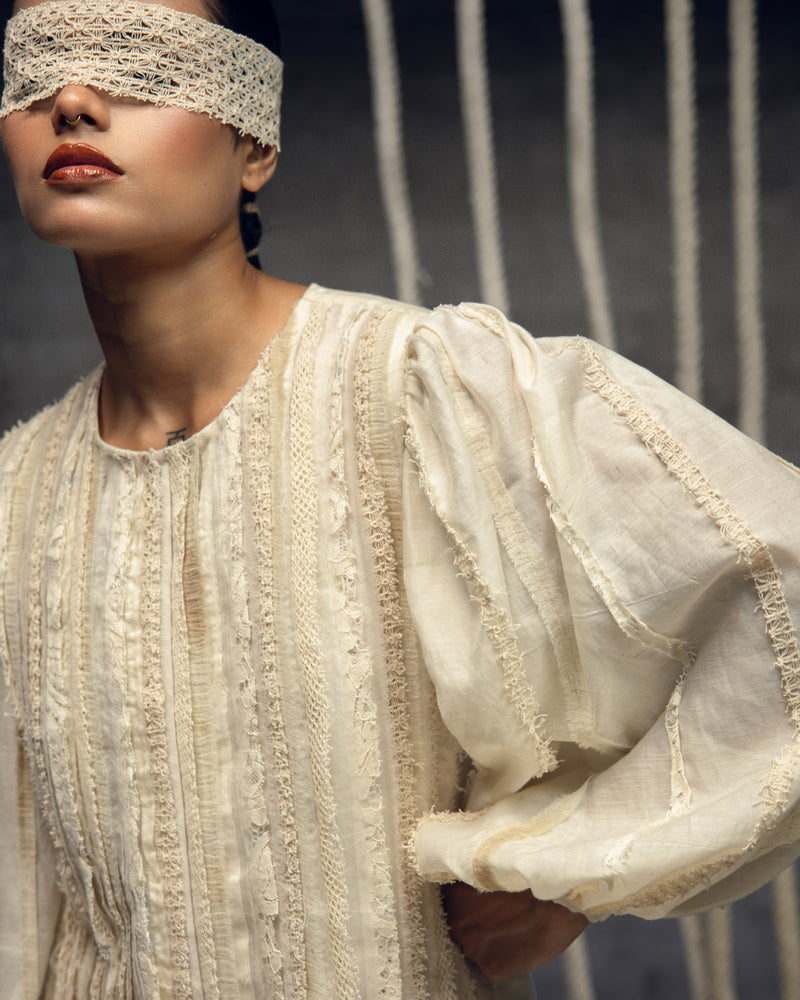 Ivory Khadi Silk Fringing Column Dress khadi silk dress by Kritika Murarka in ivory for women in Singapore