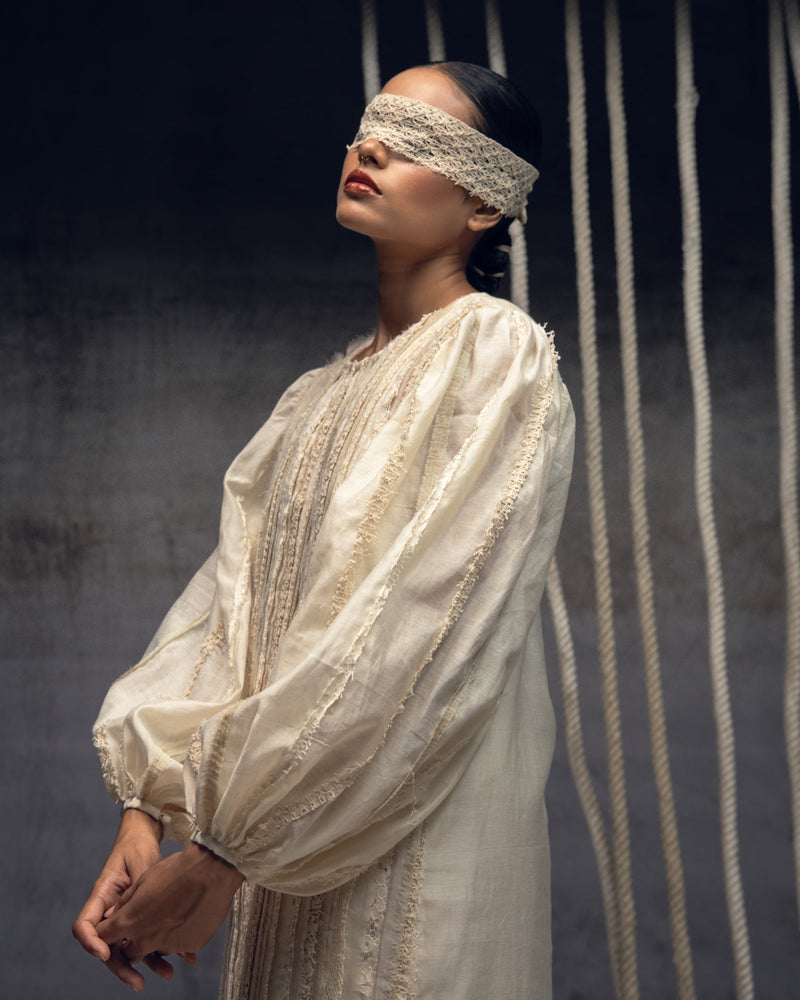 Ivory Khadi Silk Fringing Column Dress khadi silk dress by Kritika Murarka in ivory for women in Singapore