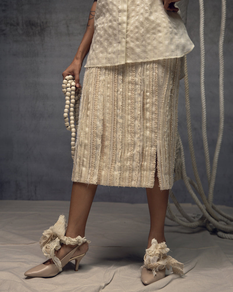 Ivorykhadi Silk Checkered Shirt khadi silk top/shirt by Kritika Murarka in ivory for women in Singapore