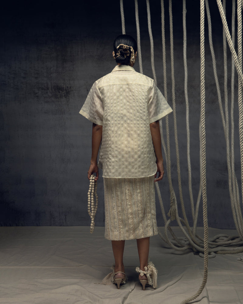 Ivory Khadi Silk Fringing Skirt khadi silk skirt by Kritika Murarka in ivory for women in Singapore