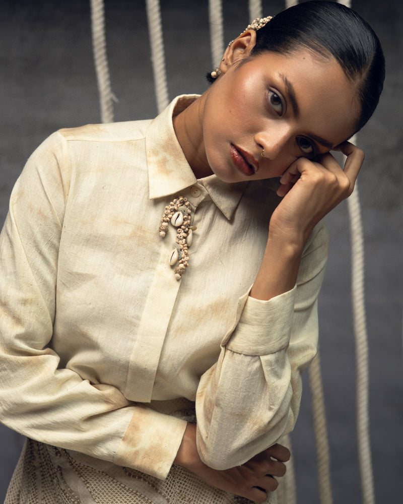 Open Mesh Embroidered Overlay Skirt cotton open mesh skirt by Kritika Murarka in ivory for women in Singapore