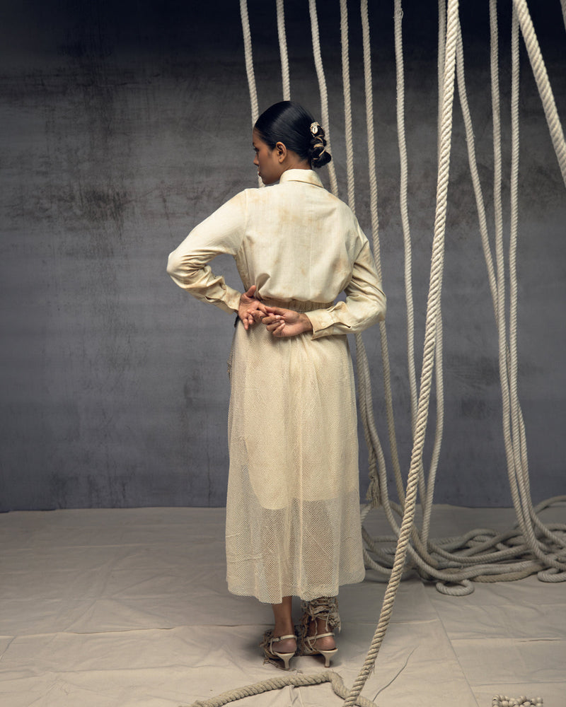 Open Mesh Embroidered Overlay Skirt cotton open mesh skirt by Kritika Murarka in ivory for women in Singapore