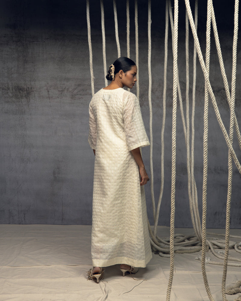 Ivory Khadi Silk Checkered Dress khadi silk dress by Kritika Murarka in ivory for women in Singapore