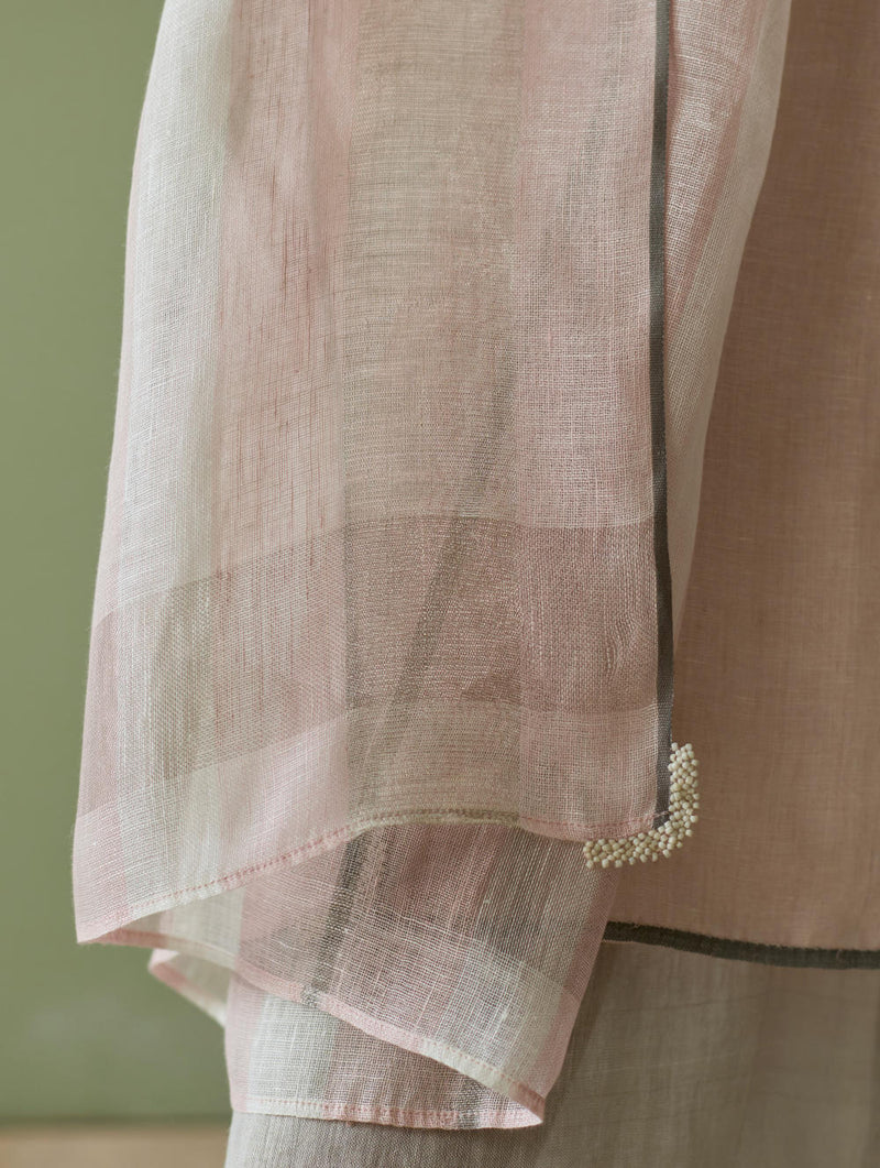 Vira Hand-Emboidered Linen Kurta-Blush linen by Manan in blush color for women in Singapore
