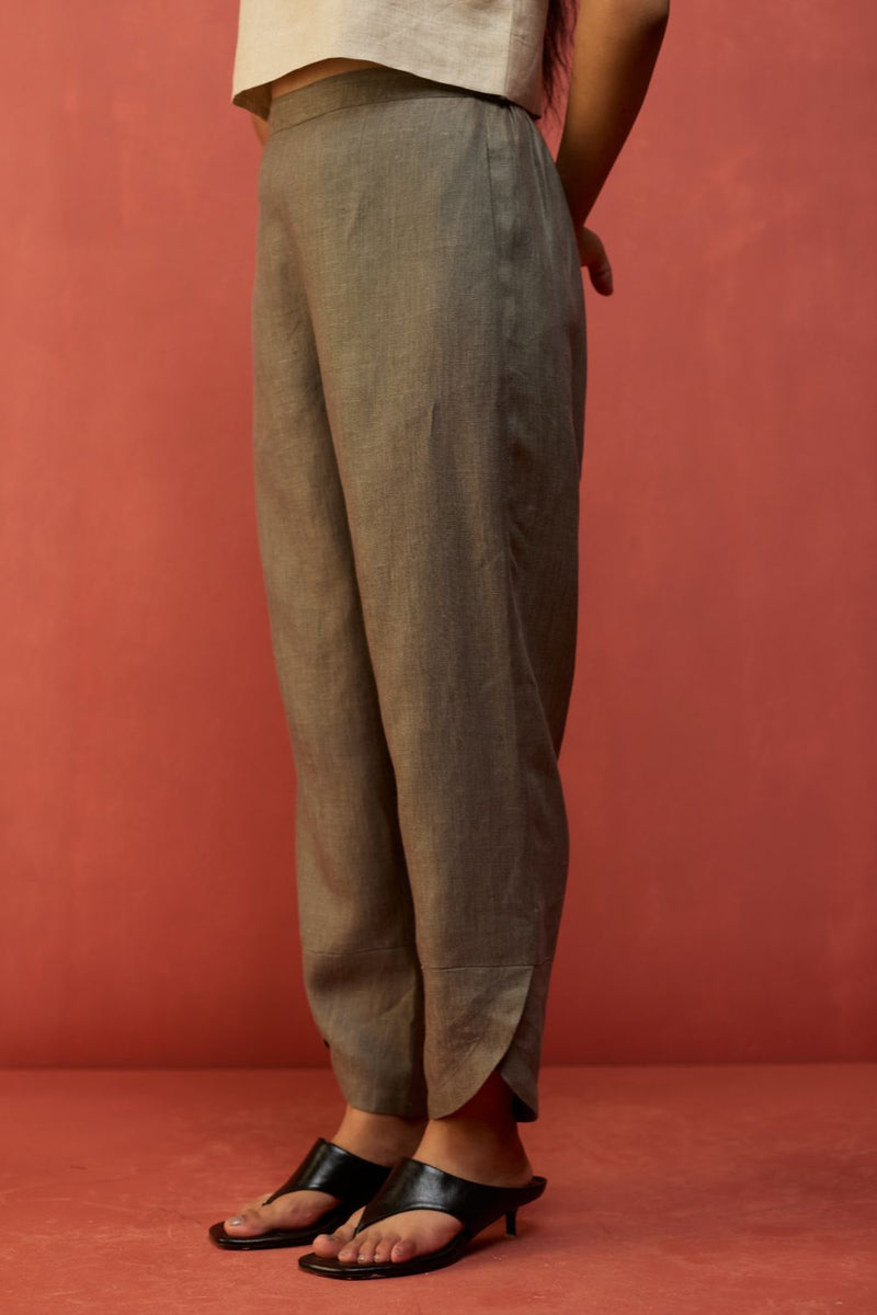 Etsu Yoke Linen Kurta Set - Grey by Manan for in Singapore