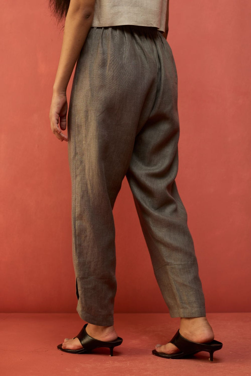Etsu Yoke Linen Kurta Set - Grey by Manan for in Singapore