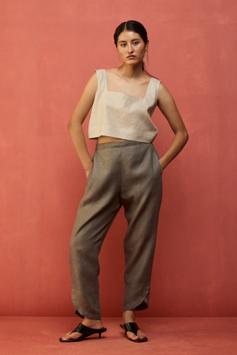 Etsu Yoke Linen Kurta Set - Grey by Manan for in Singapore