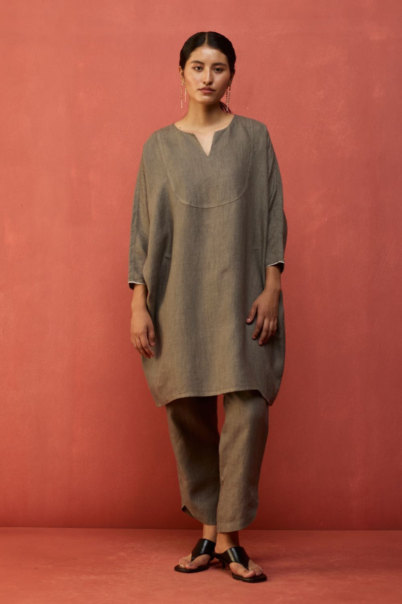 Etsu Yoke Linen Kurta Set - Grey by Manan for in Singapore