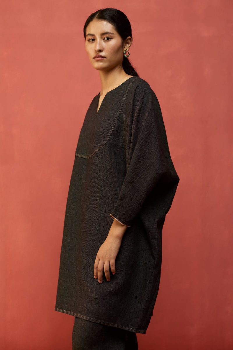 Etsu Yoke Linen Kurta Set - Grey by Manan for in Singapore
