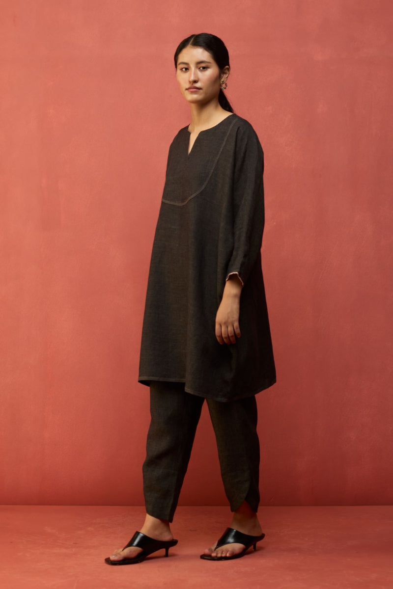 Etsu Yoke Linen Kurta Set - Grey by Manan for in Singapore
