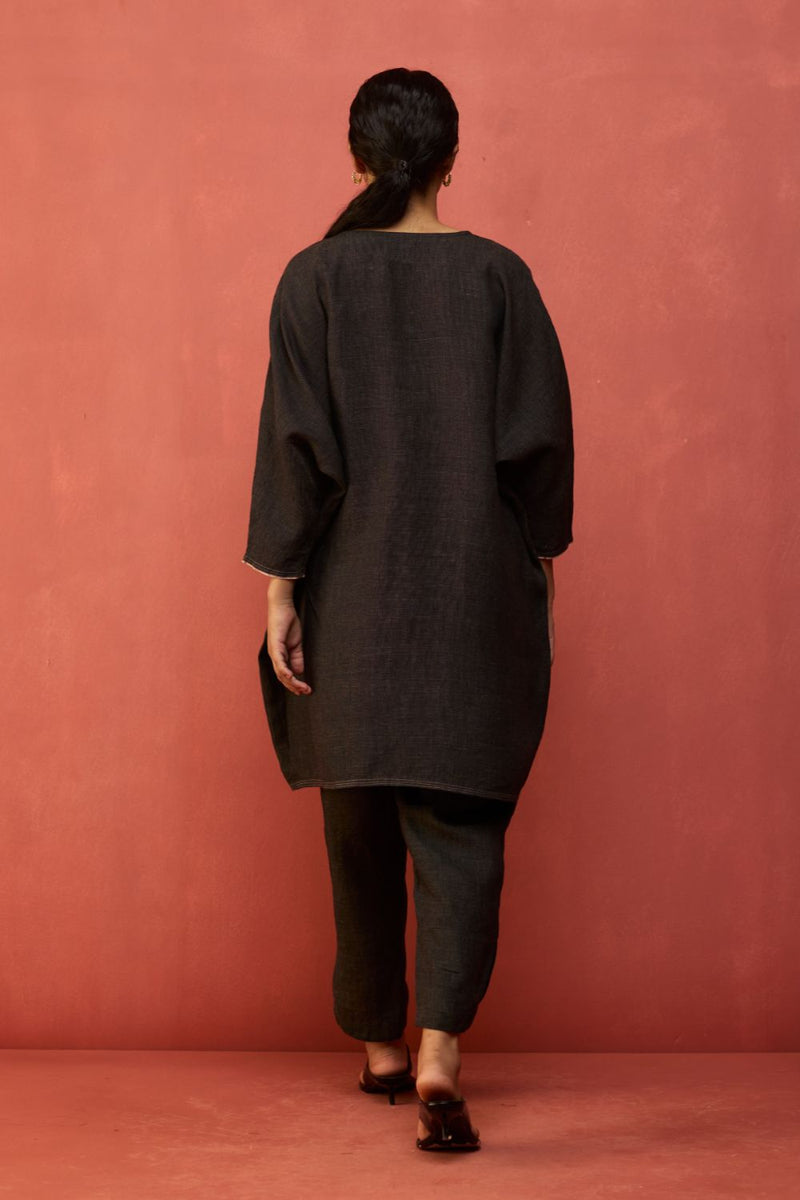 Etsu Yoke Linen Kurta Set - Grey by Manan for in Singapore