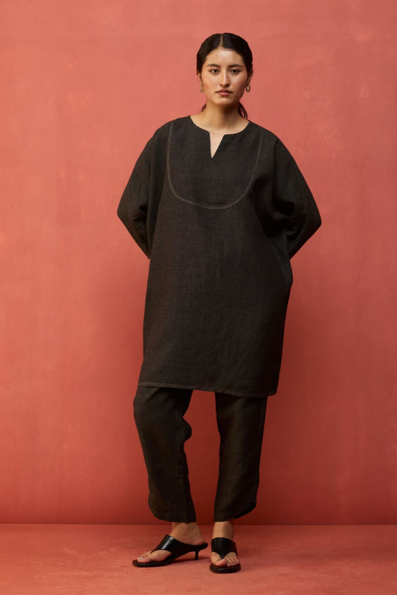 Etsu Yoke Linen Kurta Set - Grey by Manan for in Singapore