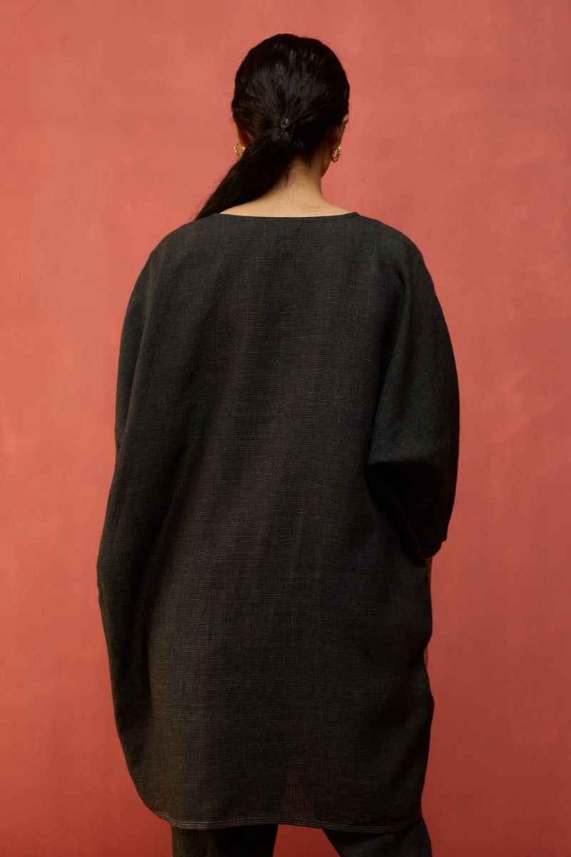 Etsu Yoke Linen Kurta Set - Grey by Manan for in Singapore