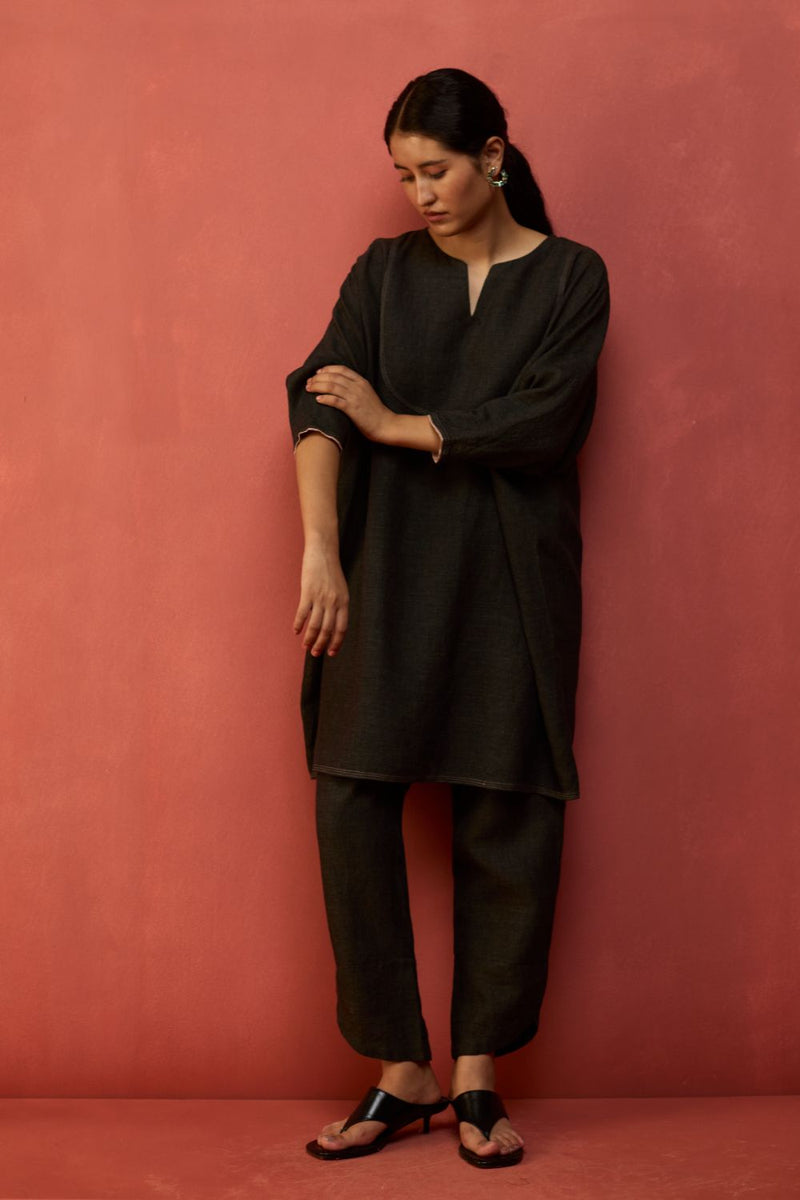 Etsu Yoke Linen Kurta Set - Grey by Manan for in Singapore