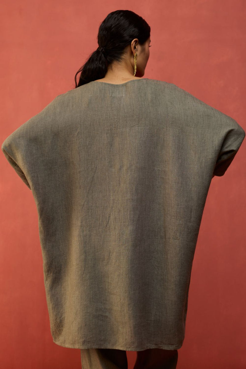 Etsu Yoke Linen Kurta Set - Grey by Manan for in Singapore