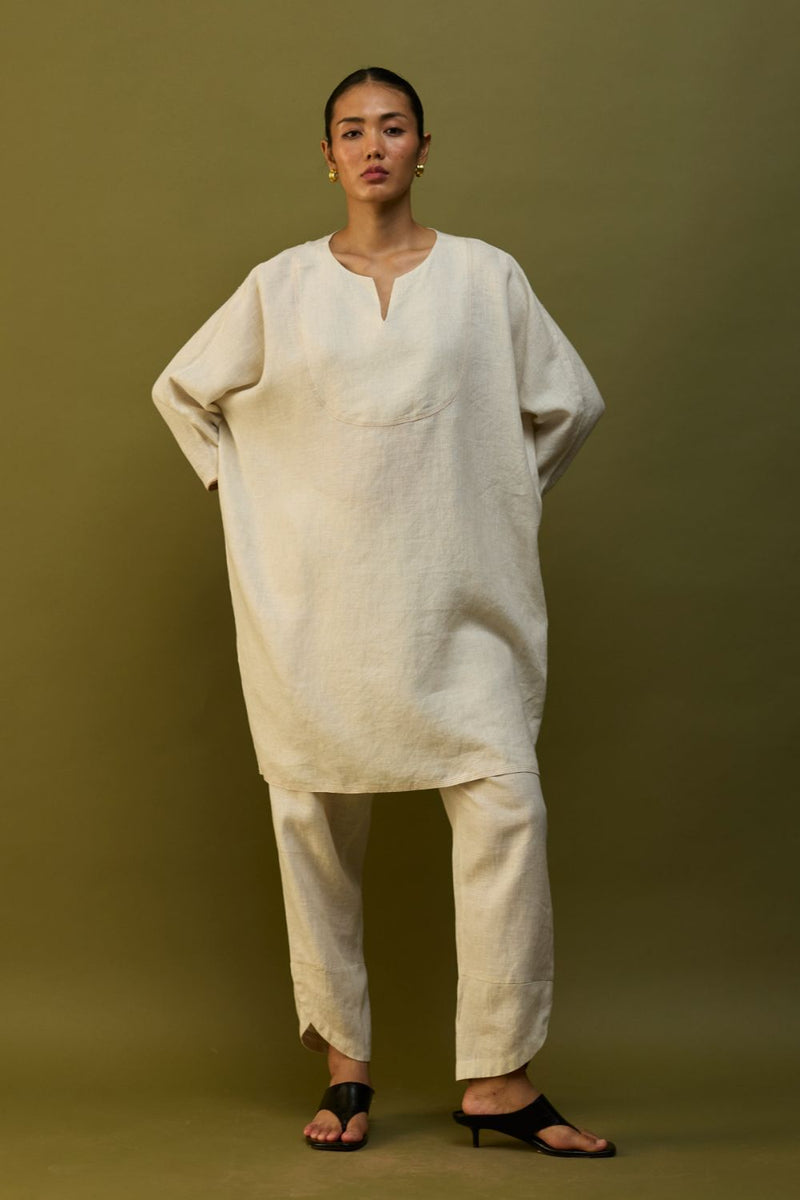 Etsu Yoke Linen Kurta Set - Off White by Manan for in Singapore