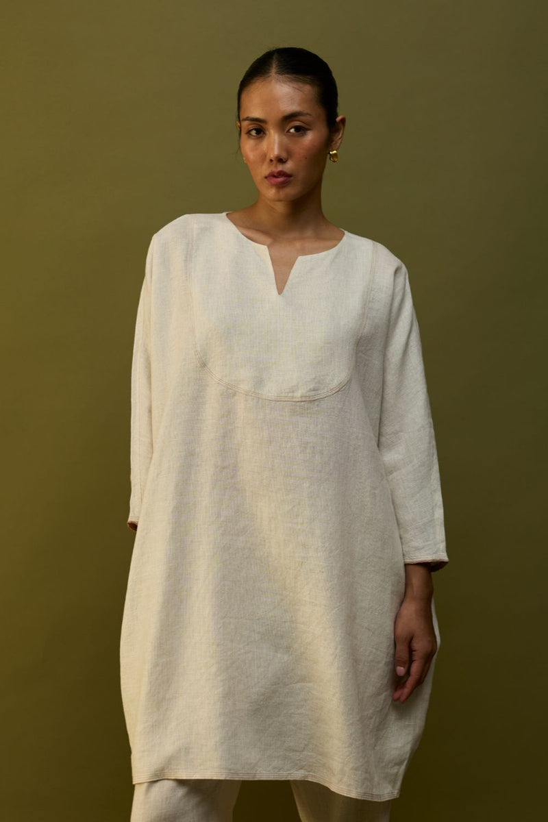 Etsu Yoke Linen Kurta Set - Off White by Manan for in Singapore