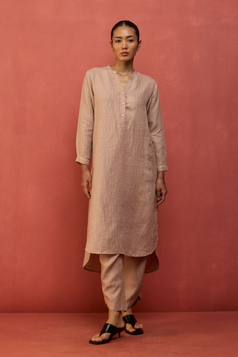 Bunka Stripe Linen Kurta Set - Dusty Rose by Manan for in Singapore