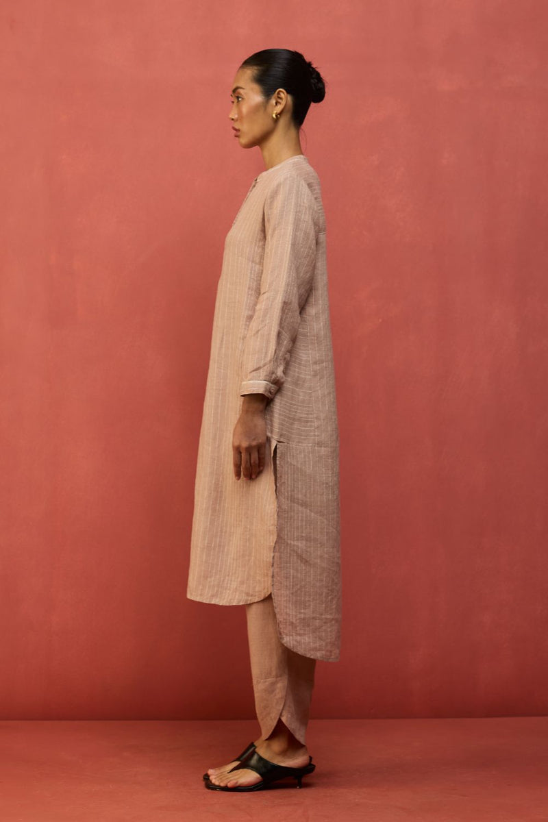 Bunka Stripe Linen Kurta Set - Dusty Rose by Manan for in Singapore