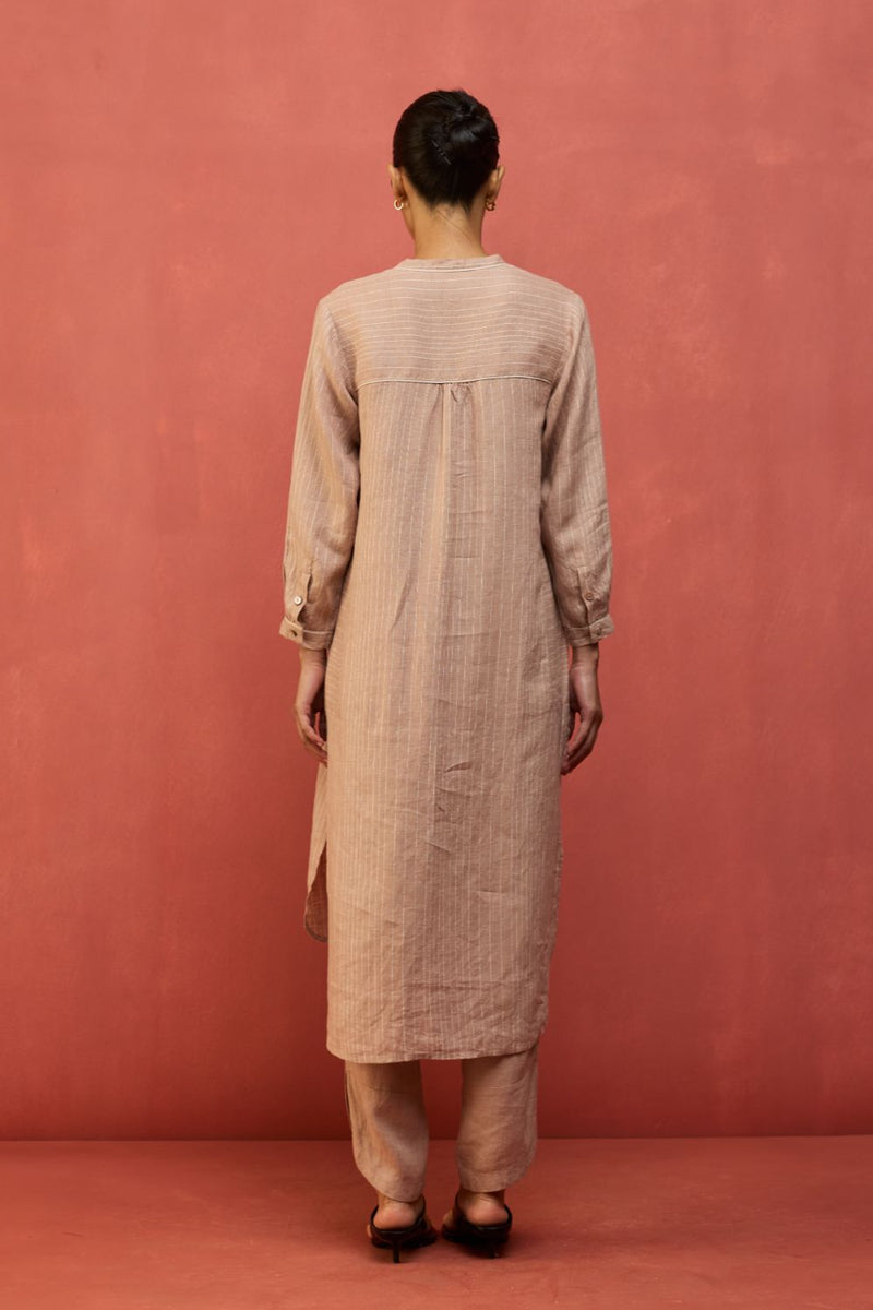 Bunka Stripe Linen Kurta Set - Dusty Rose by Manan for in Singapore