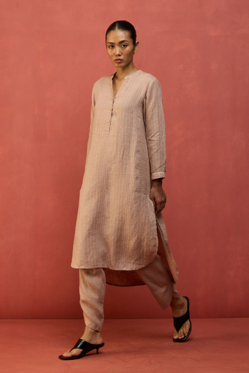 Bunka Stripe Linen Kurta Set - Dusty Rose by Manan for in Singapore