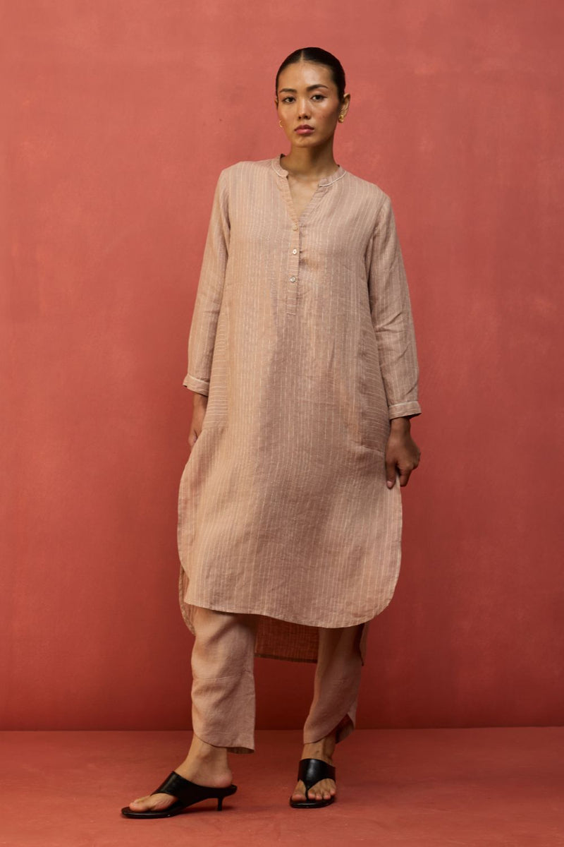 Bunka Stripe Linen Kurta Set - Dusty Rose by Manan for in Singapore