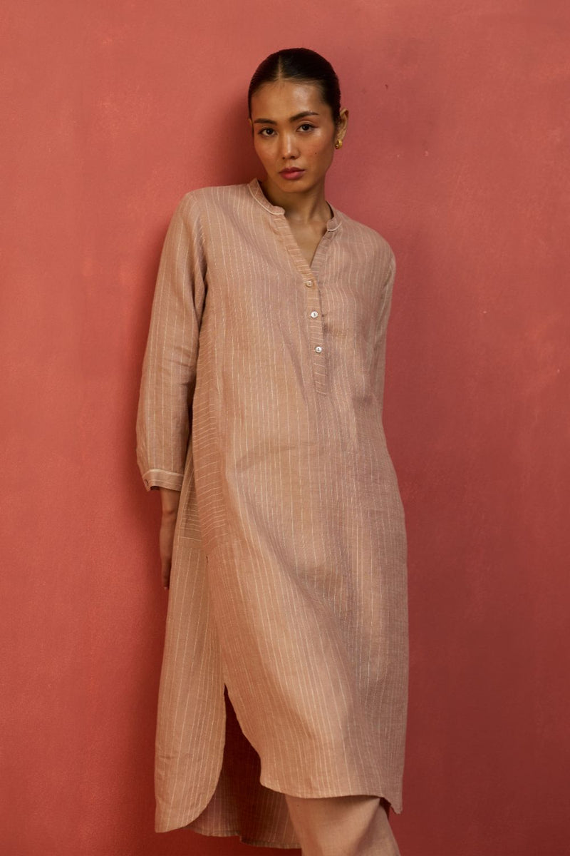 Bunka Stripe Linen Kurta Set - Dusty Rose by Manan for in Singapore
