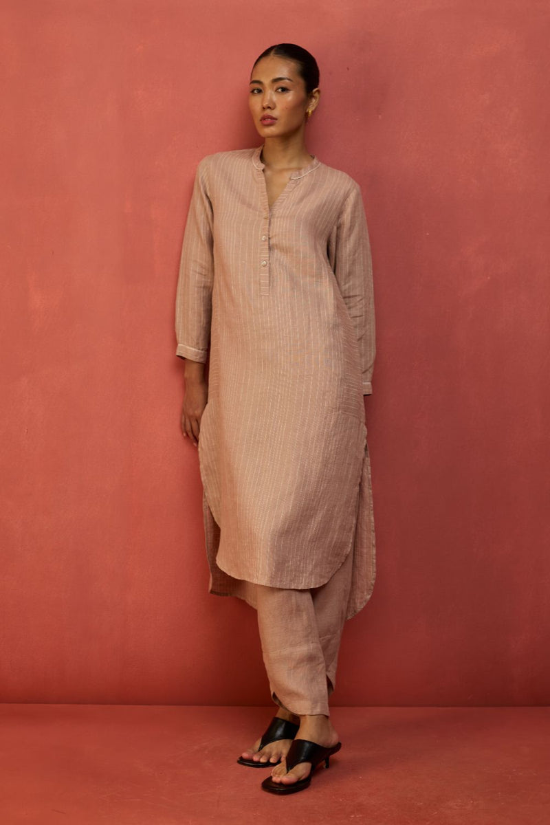 Bunka Stripe Linen Kurta Set - Dusty Rose by Manan for in Singapore