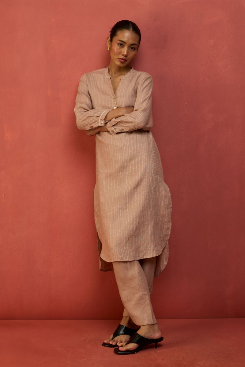 Bunka Stripe Linen Kurta Set - Dusty Rose by Manan for in Singapore