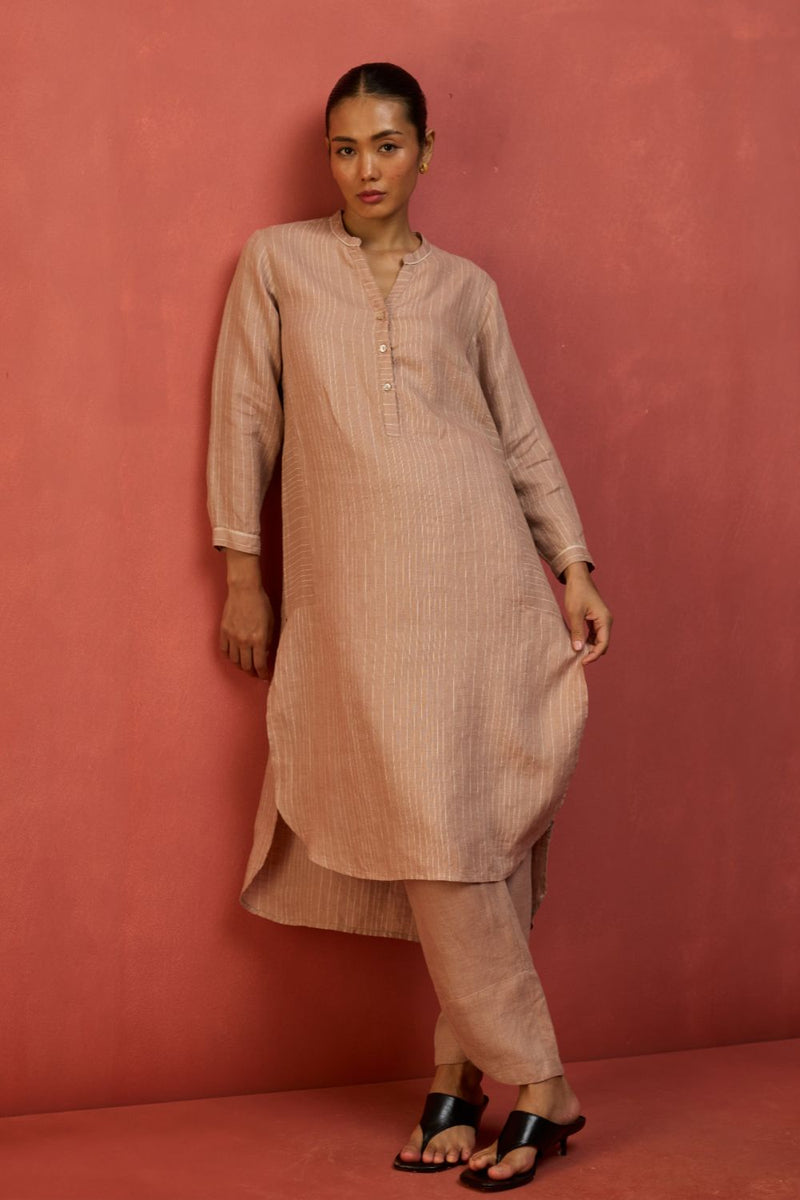 Bunka Stripe Linen Kurta Set - Dusty Rose by Manan for in Singapore