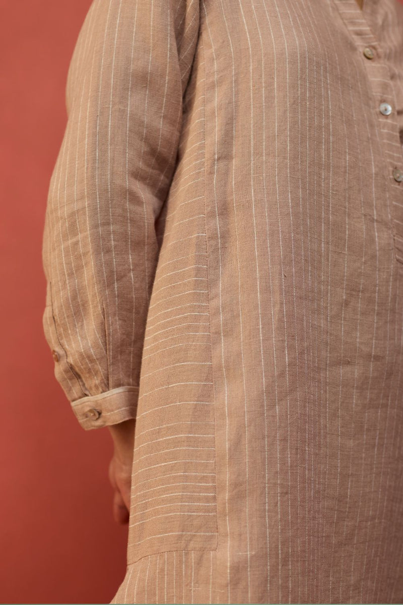 Bunka Stripe Linen Kurta Set - Dusty Rose by Manan for in Singapore