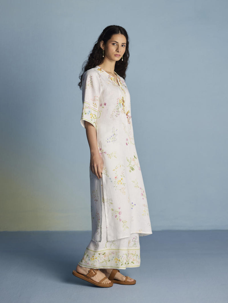 Para Hand-Embroidered Linen Kurta Set - White linen by Manan in white color for women in Singapore