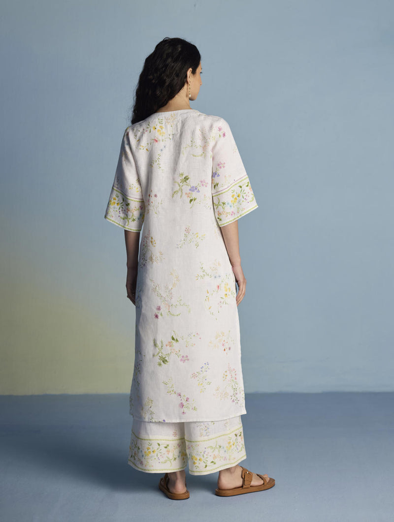 Para Hand-Embroidered Linen Kurta Set - White linen by Manan in white color for women in Singapore