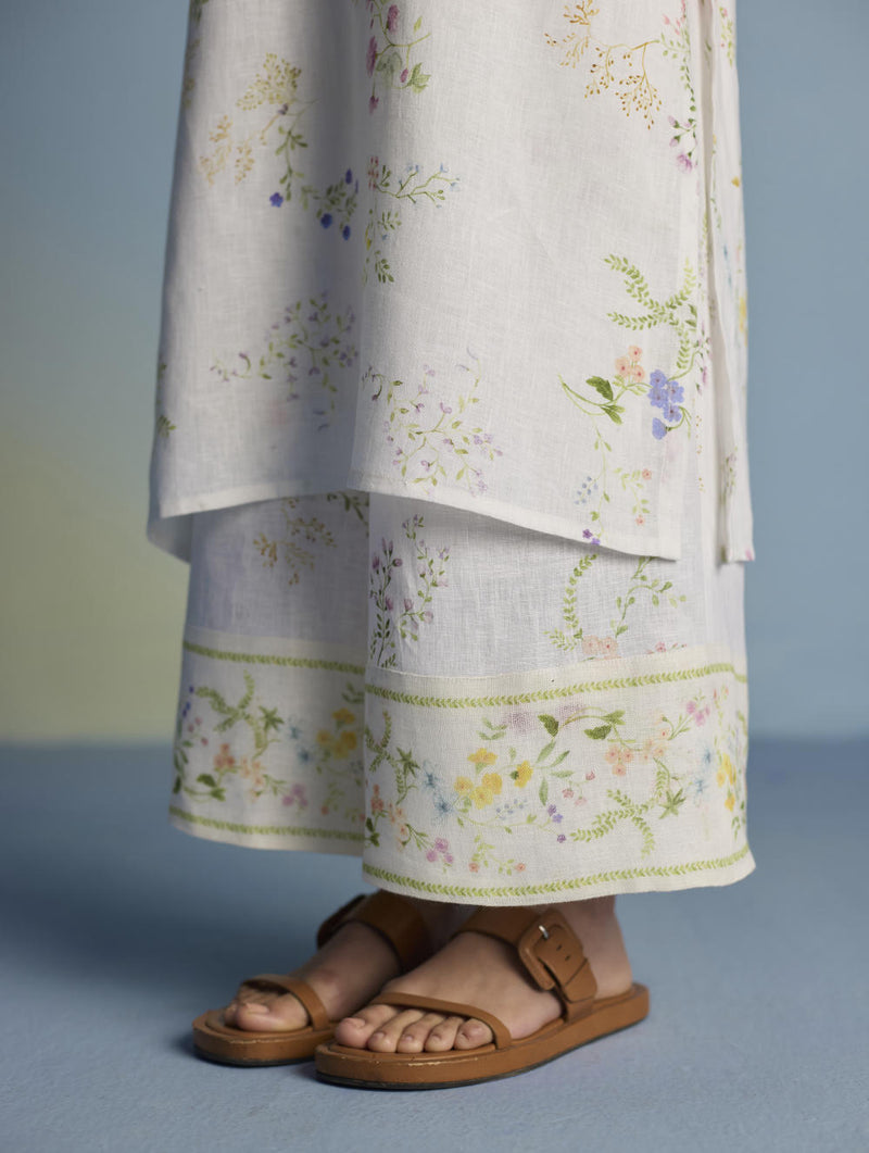 Para Hand-Embroidered Linen Kurta - White linen by Manan in white color for women in Singapore