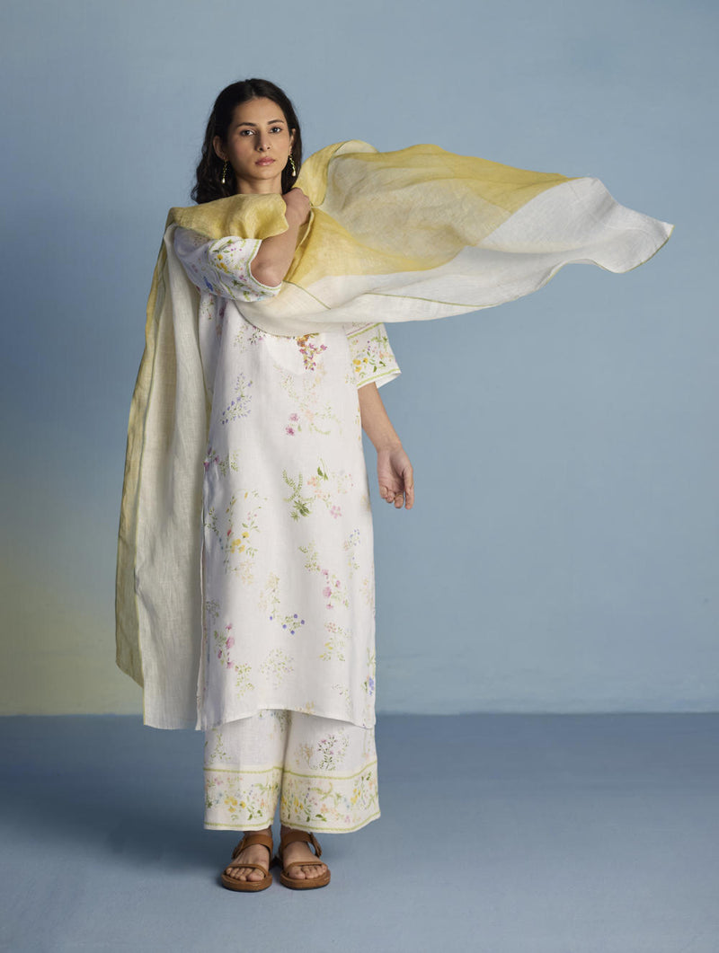 Para Hand-Embroidered Linen Kurta Set - White linen by Manan in white color for women in Singapore
