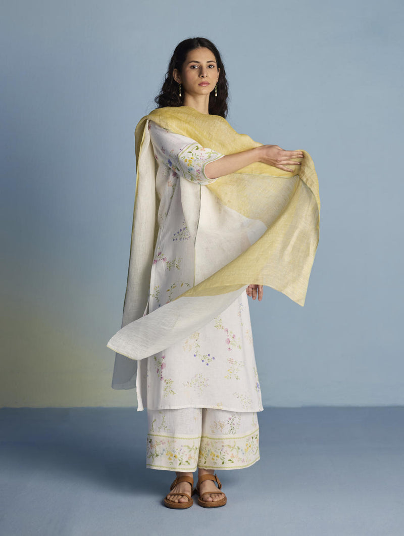 Para Hand-Embroidered Linen Kurta Set - White linen by Manan in white color for women in Singapore