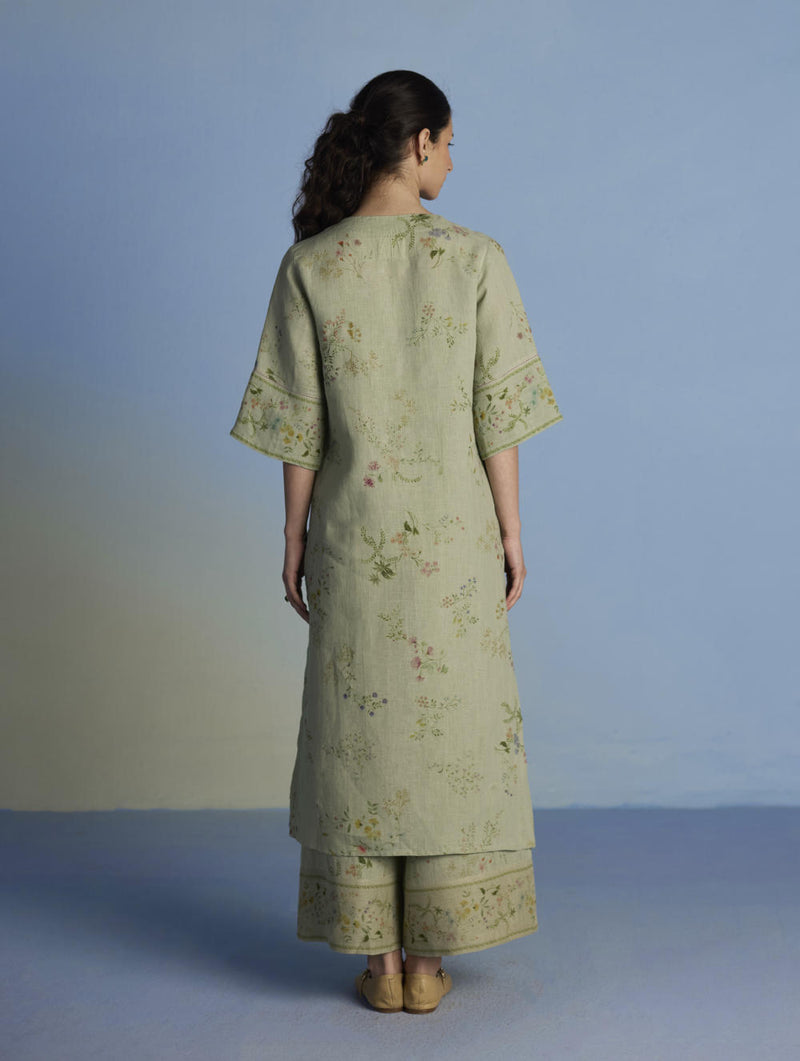 Para Hand-Embroidered Linen Kurta Set - Mint linen by Manan in mint color for women in Singapore