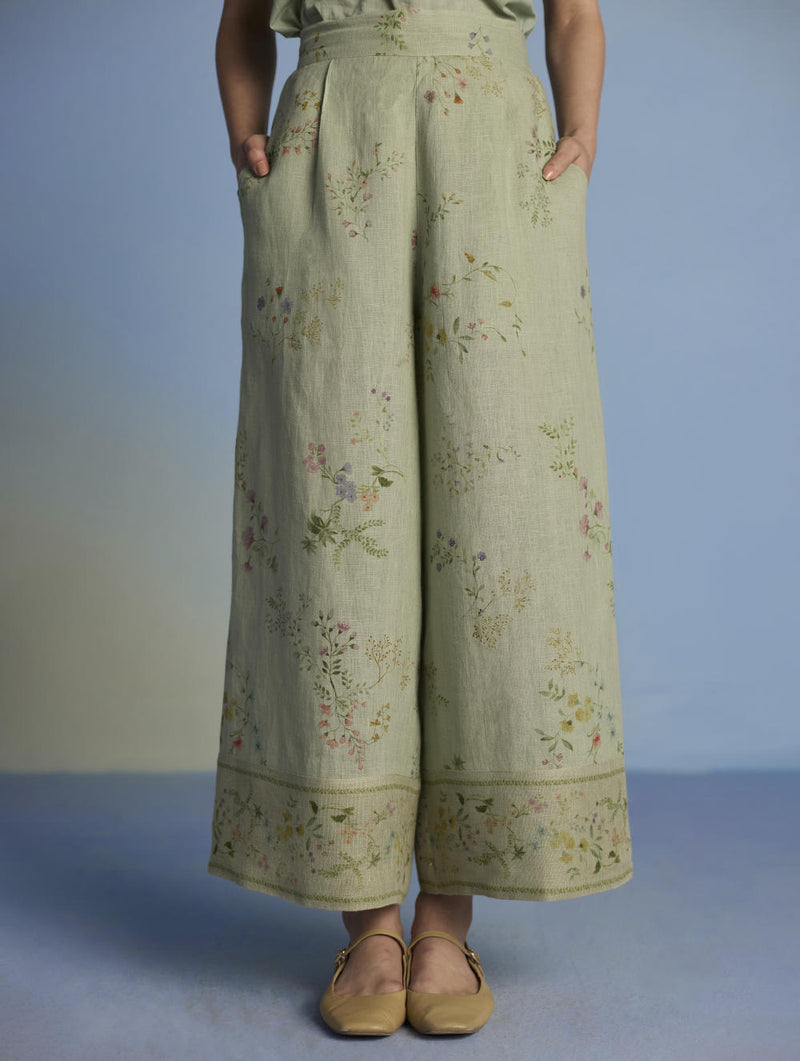 Para Hand-Embroidered Linen Kurta Set - Mint linen by Manan in mint color for women in Singapore