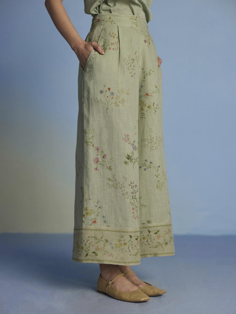 Para Hand-Embroidered Linen Kurta Set - Mint linen by Manan in mint color for women in Singapore