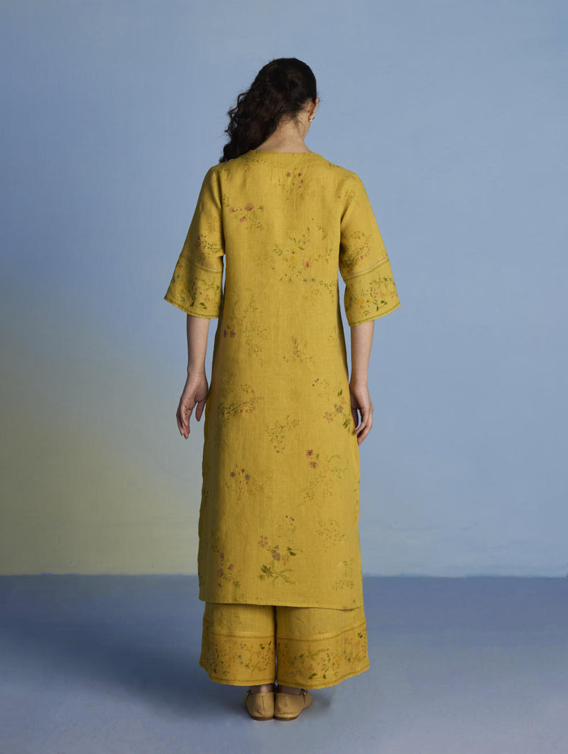 Para Hand-Embroidered Linen Kurta - Ochre linen by Manan for women in Singapore