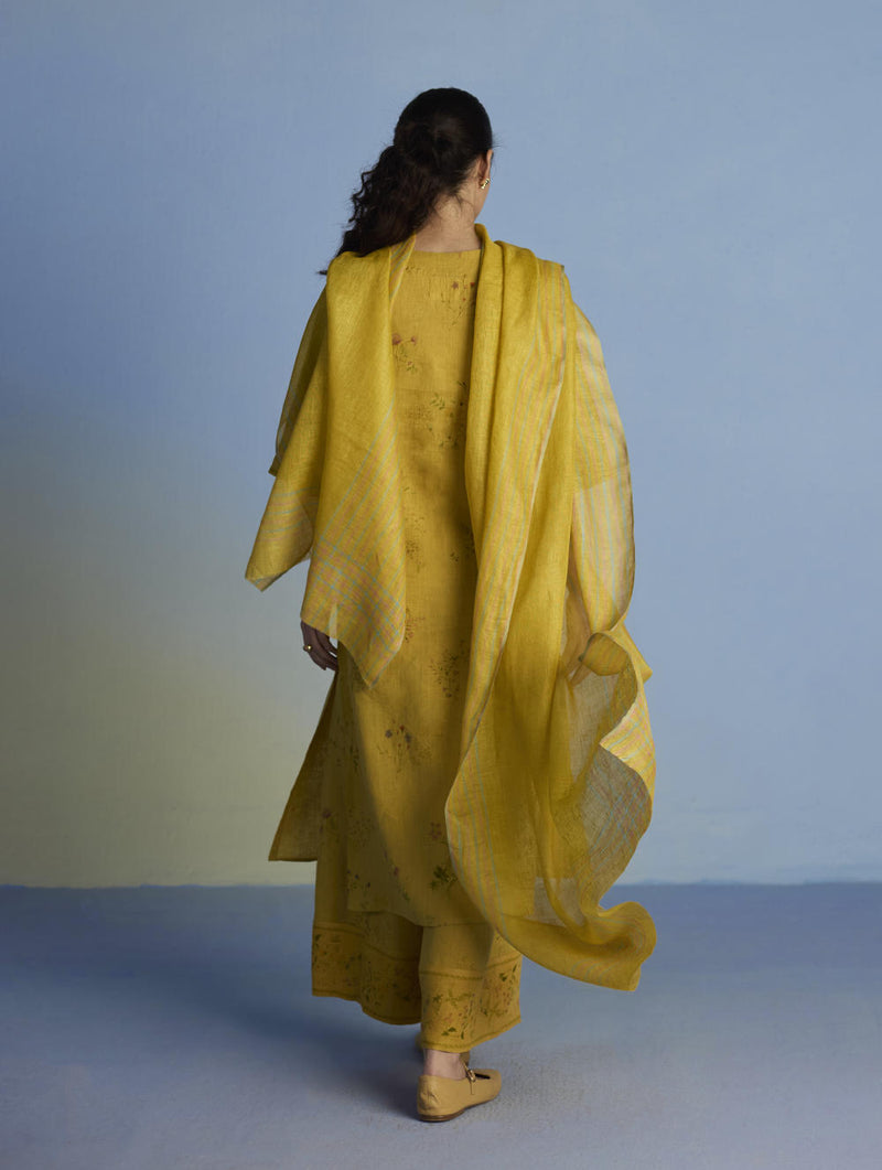 Para Hand-Embroidered Linen Kurta Set - Ochre linen by Manan for women in Singapore