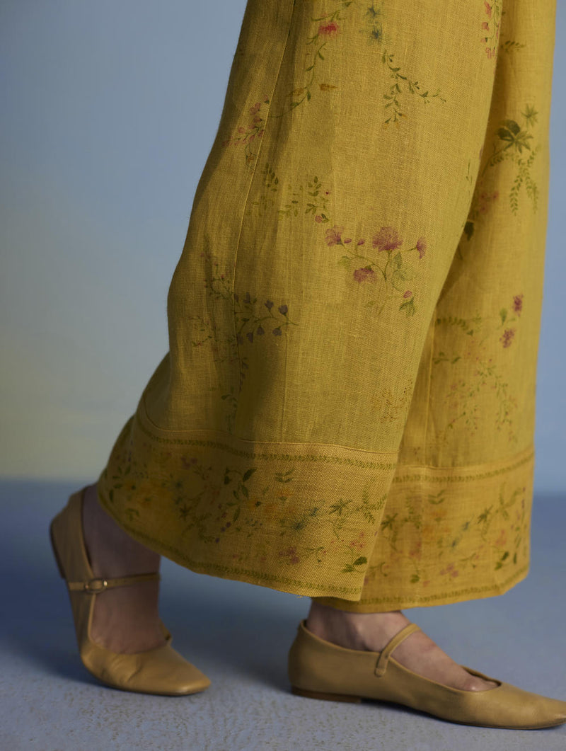 Para Hand-Embroidered Linen Kurta Set - Ochre linen by Manan for women in Singapore