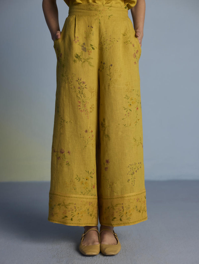 Para Hand-Embroidered Linen Kurta Set - Ochre linen by Manan for women in Singapore