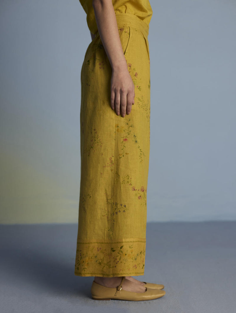 Para Hand-Embroidered Linen Kurta Set - Ochre linen by Manan for women in Singapore
