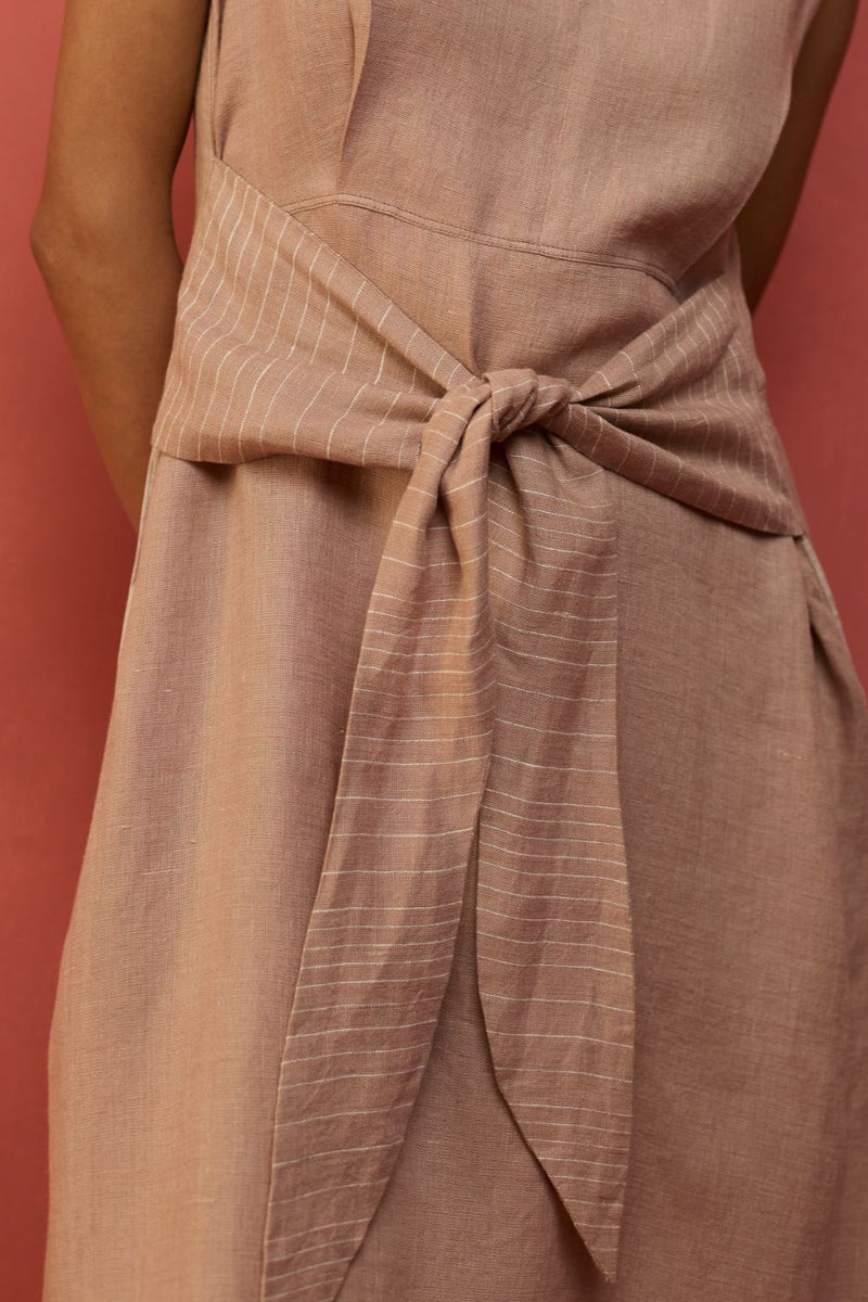 Tako Sleeveless Linen Knot Dress - Dusty Rose linen by Manan in blush color for women in Singapore