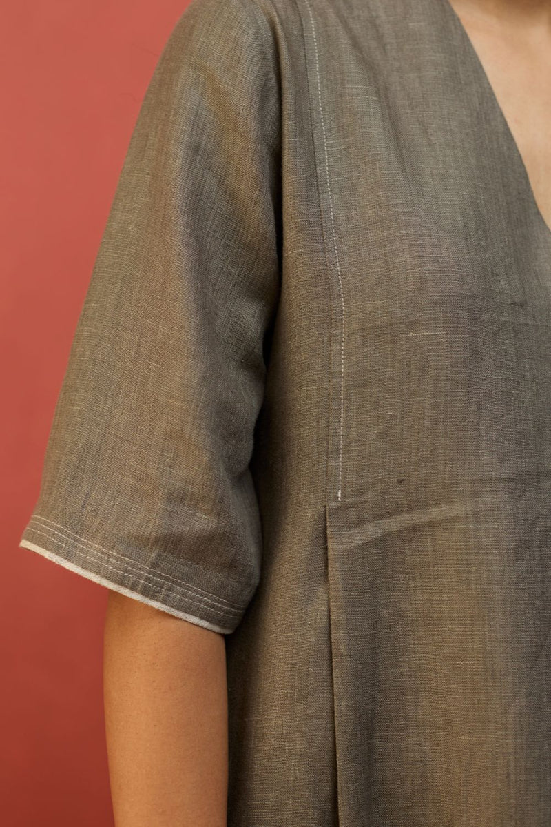 Maki Pleated Linen Dress - Grey linen by Manan in grey color for women in Singapore