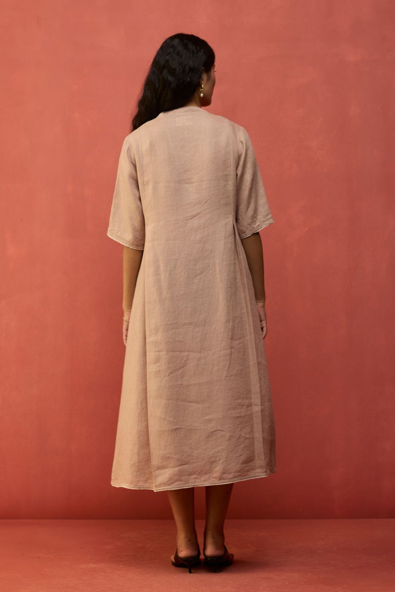 Maki Pleated Linen Dress - Dusty Rose linen by Manan in blush color for women in Singapore