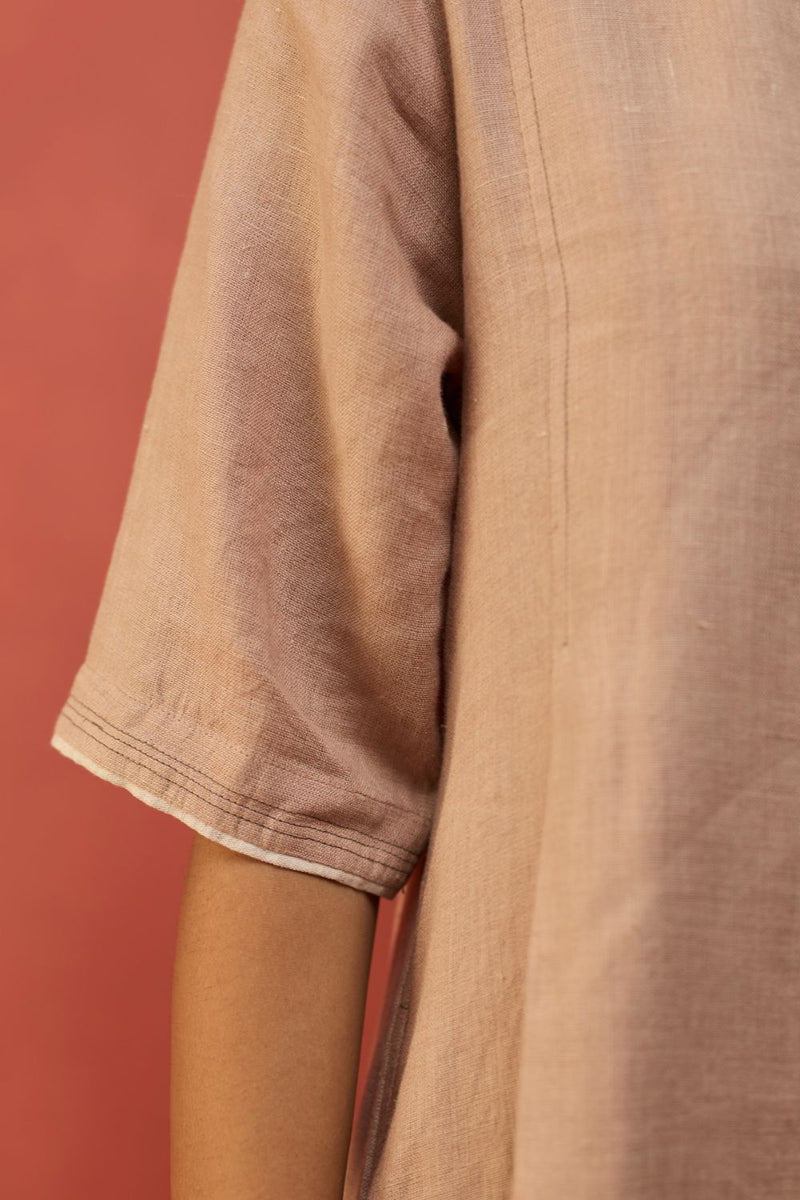 Maki Pleated Linen Dress - Dusty Rose linen by Manan in blush color for women in Singapore