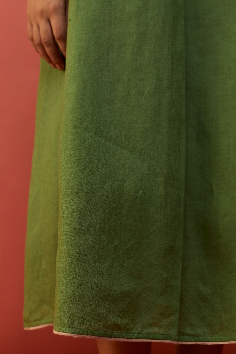 Maki Pleated Linen Dress - Fern Green linen by Manan in green color for women in Singapore