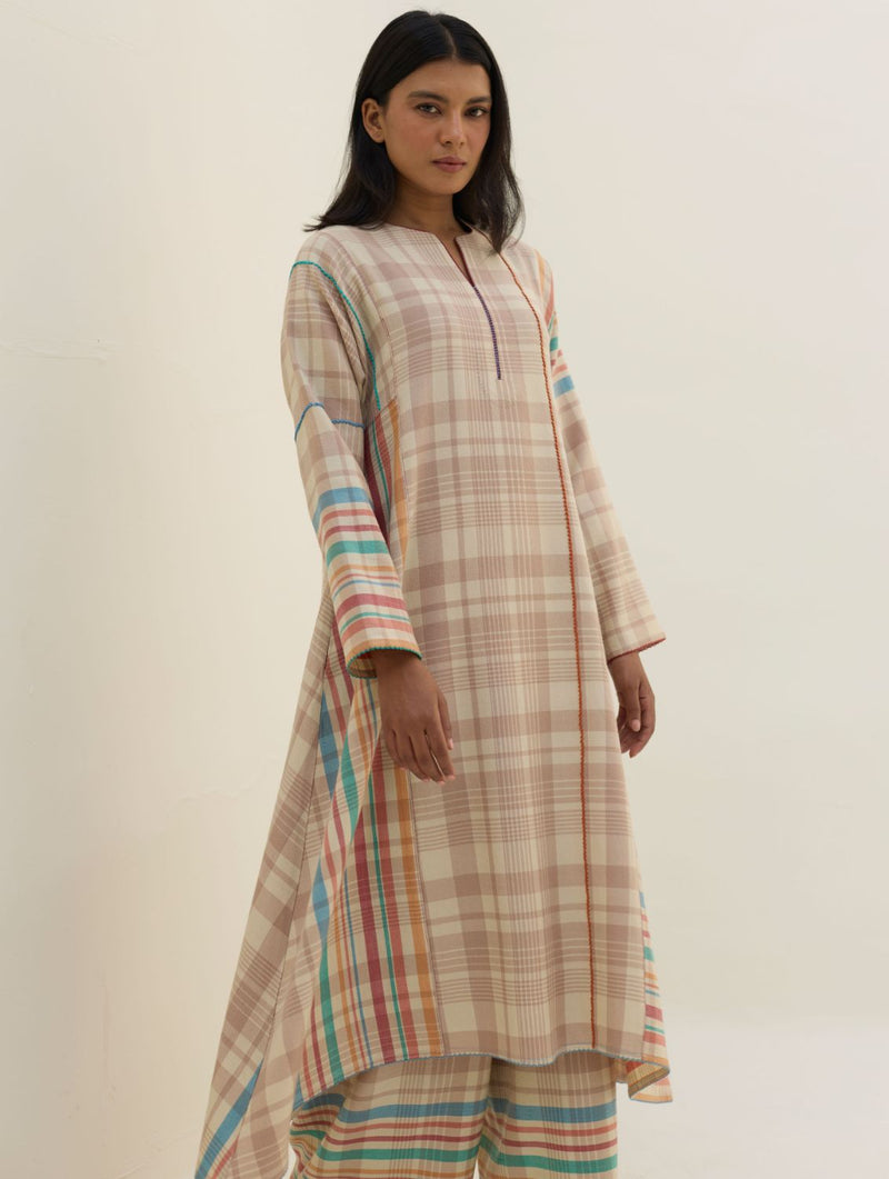 Daphne Merino Wool Kurta Set - Beige by Manan in beige color for women in Singapore
